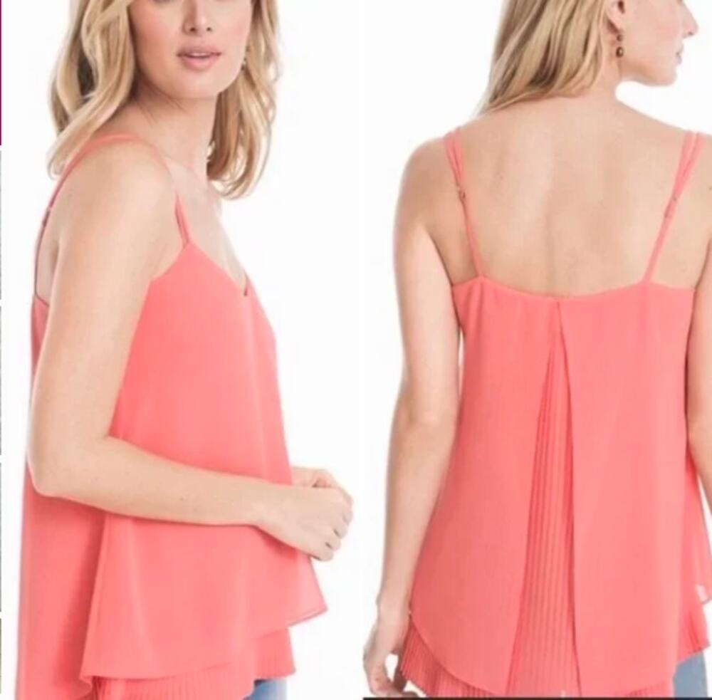 WHBM Plea Back Accordion Pleat Cami Tank Top Blouse Coral Pink S Coquette Fairy
